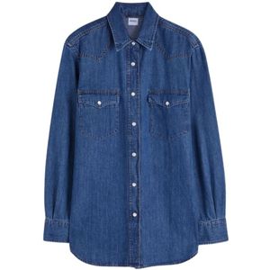 Aspesi, Blouses & Shirts, Dames, Blauw, XS, Denim, Lange Denim Western Shirt