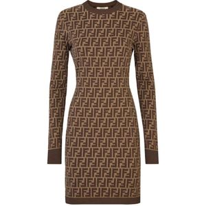 Fendi, Kleedjes, Dames, Bruin, 3Xs, Katoen, Katoenen jurk met FF-motief