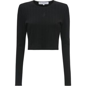 JW Anderson, Tops, Dames, Zwart, L, Katoen, Anchor Geborduurd Crop Top