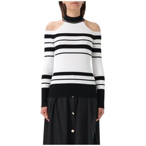 Liu Jo, Truien, Dames, Wit, XS, Witte Gebreide Trui met Geribbelde Details