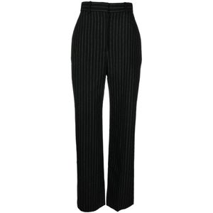 Alexander McQueen, Broeken, Dames, Zwart, XS, Wol, Krijtstreep wollen broek