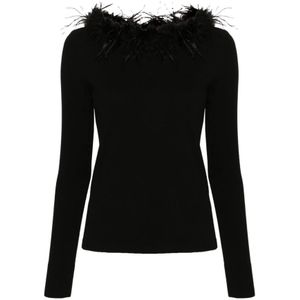 Twinset, Truien, Dames, Zwart, L, Veren-Trim Sweaters