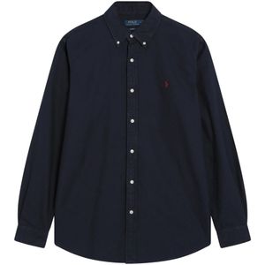 Polo Ralph Lauren, Overhemden, Heren, Blauw, M, Katoen, Custom-fit marineblauwe Oxford overhemd