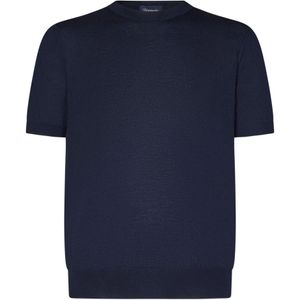 Drumohr, Tops, Heren, Blauw, L, Wol, Luxe Blauw Cashmere Blend T-Shirt