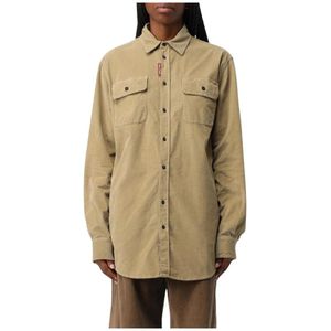 Dsquared2, Blouses & Shirts, Dames, Beige, M, Katoen, Beige Corduroy Shirt met Zakken