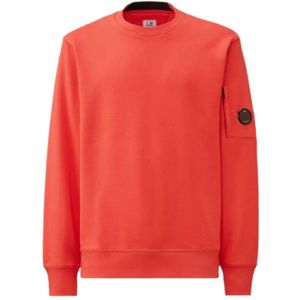 C.p. Company, Sweatshirts & Hoodies, Heren, Oranje, L, Katoen, Diagonale Textuur Lens Sweatshirt