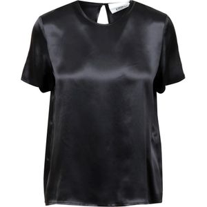Erika Cavallini, Blouses & Shirts, Dames, Zwart, XS, Satijn, Zwart Satijnen T-shirt Regular Fit