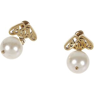 Alexander McQueen, Accessoires, Dames, Beige, ONE Size, Gouden Seal Logo Parel Oorbellen