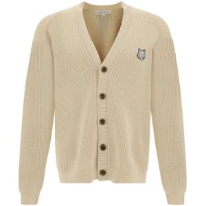 Maison Kitsuné, Truien, Heren, Beige, XL, Katoen, Iconic Logo Patch Katoenen Vest