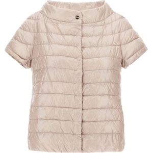 Herno, Jassen, Dames, Beige, S, Nylon, Korte dons cape met cowl kraag