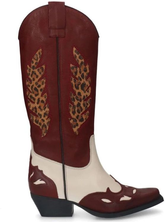 Sacha, Schoenen, Dames, Rood, 42 EU, Leer, Rode Cowboy Boots met Luipaardprint