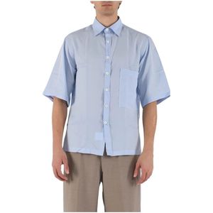 Costumein, Overhemden, Heren, Blauw, M, Lyocell Overhemd met Voorknoopsluiting en Zak