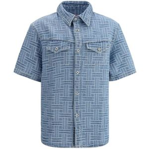 Kenzo, Overhemden, Heren, Blauw, M, Denim, Geometric Pattern Denim Shirt