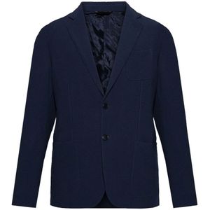 Giorgio Armani, Jassen, Heren, Blauw, L, Blauwe Geknoopte Jas met Zakken