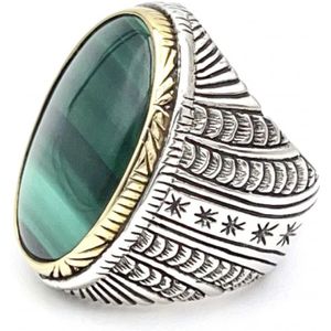 Jalan Jalan, Accessoires, unisex, Veelkleurig, 58 MM, 925 Sterling Zilveren Ring met Ovale Malachiet