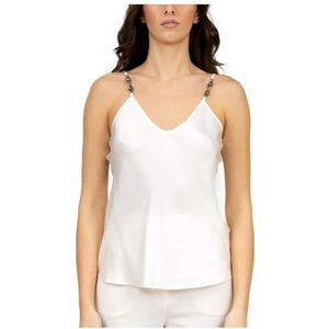 Max Mara Studio, Tops, Dames, Beige, XS, Satijn, Witte Satijnen Hemdje met V-hals