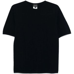 Giorgio Armani, Truien, Heren, Blauw, L, Blauwe Crew Neck Sweater Geribbeld