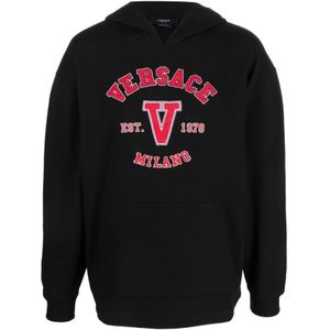 Versace, Sweatshirts & Hoodies, Heren, Zwart, M, Zwarte Sweatshirt met 1B000 Stijl