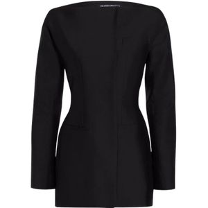 Jacquemus, Kleedjes, Dames, Zwart, L, Leer, Mini-jurk met boothals en taille-accentuering