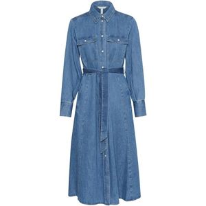 Part Two, Kleedjes, Dames, Blauw, M, Denim, Blauwe Denim Jurk met Knoopsluiting