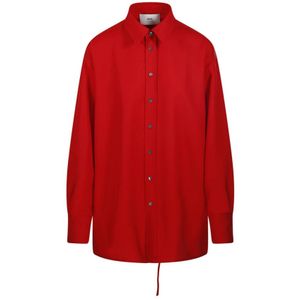 Ami Paris, Blouses & Shirts, Dames, Beige, XS, Wol, Oversized Shirt met Achtersplit