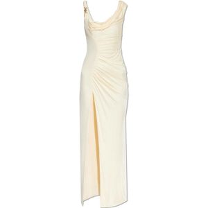 Versace, Kleedjes, Dames, Beige, 2Xs, Jurk met een voorsplit