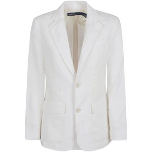 Polo Ralph Lauren, Jassen, Dames, Wit, S, Linnen, Witte Linnen Blazer Chic Stijl