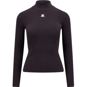 Courrèges, Truien, Dames, Bruin, M, Polyester, Bruine Gebreide Kleding Aw 23, Trendy Coltrui