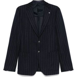 Tagliatore, Jassen, Heren, Blauw, 3Xl, Wol, Pinstripe Blazer