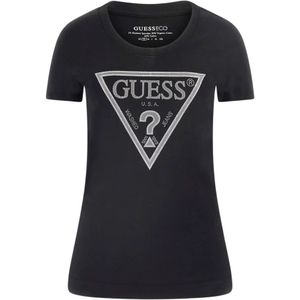 Guess, Tops, Dames, Zwart, XS, Katoen, Glanzende Driehoek Tee