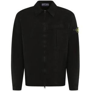 Stone Island, Jassen, Heren, Zwart, M, Katoen, Casual Overshirt