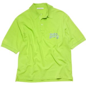 Acne Studios, Tops, Heren, Groen, L, Limegroene Piqué Gestikte Polo