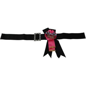 Dolce & Gabbana, Accessoires, Dames, Zwart, XS, Katoen, Barok Kristallen Taille Riem met Bloemenbroches