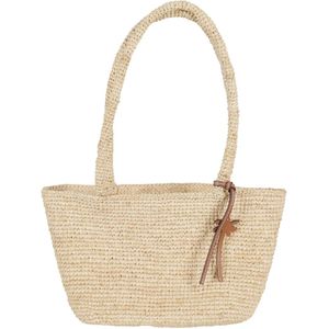 Manebí, Tassen, Dames, Beige, ONE Size, Natuurlijke Raffia Mandtas Medium