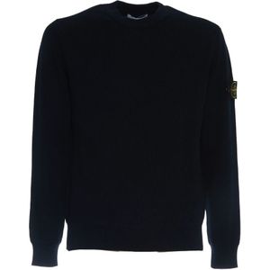 Stone Island, Truien, Heren, Blauw, XL, Katoen, Geribbelde Trui