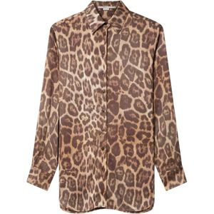 Stella McCartney, Blouses & Shirts, Dames, Bruin, 2Xs, Bruin overhemd met knopen en puntkraag