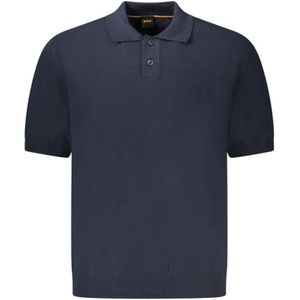 Hugo Boss, Tops, Heren, Blauw, 3Xl, Katoen, Blauwe Geborduurde Korte Mouw Sweater