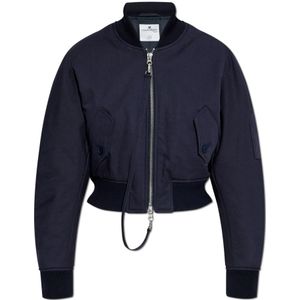 Courrèges, Jassen, Dames, Blauw, XS, Leer, Cropped Scuba Bomberjack