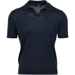 Gran Sasso, Truien, Heren, Blauw, L, Zijden Blauwe T-shirt en Polo Collectie