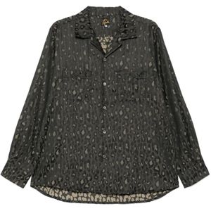 Needles, Overhemden, Heren, Bruin, M, Animalier Bruin Shirt Voorknoopsluiting