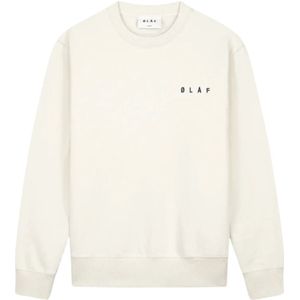 Olaf Hussein, Sweatshirts & Hoodies, Heren, Wit, M, Spiral Face Crewneck Sweater Off White