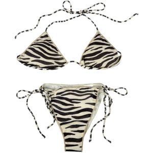 MC2 Saint Barth, Badkleding, Dames, Beige, L, Polyester, Zebra Lurex Driehoek Bikini Zee Kleding