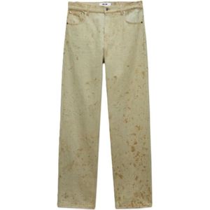 Msgm, Broeken, Heren, Beige, S, Katoen, Katoenen Casual Shirt