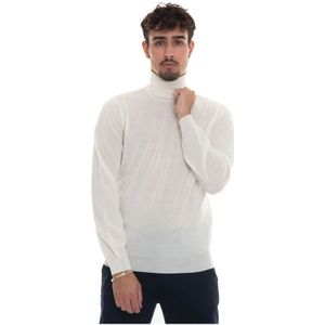Hindustrie, Truien, Heren, Wit, M, Wol, Merino Wol V-Hals Pullover Slim Fit