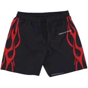 Vision OF Super, Badkleding, Heren, Zwart, S, Polyester, Vlam Zwemshorts Zwart/Rood