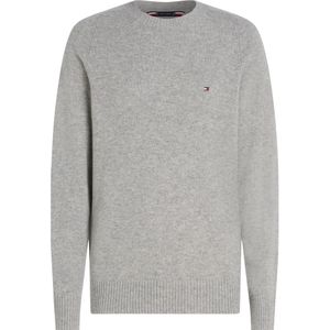 Tommy Hilfiger, Truien, Heren, Grijs, S, Wol, Grijze Lamswollen Trui met Ronde Hals
