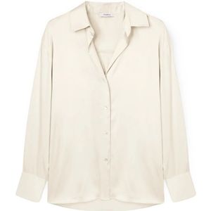 Motivi, Blouses & Shirts, Dames, Wit, L, Satijn, Stretch Satijnen Blouse met Cutaway Kraag