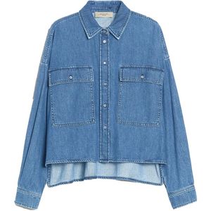 Max Mara Weekend, Blouses & Shirts, Dames, Blauw, S, Denim, Blauw Denim Overhemd met Grote Zakken