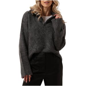 Modström, Truien, Dames, Grijs, L, Wol, Donkergrijze sweater met rits en T-hals