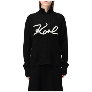 Karl Lagerfeld, Truien, Dames, Zwart, L, Gebreide Trui met Hoge Hals